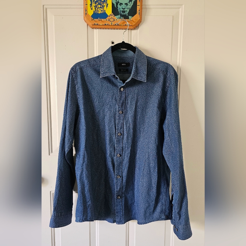 Hugo Boss regular fit blue floral cotton shirt size M‎